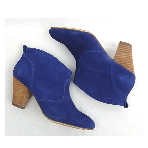 Report Blue Western Suede Ankle Medium Heel Boots Booties with Stacked Heel EUC - Picture 3 of 9